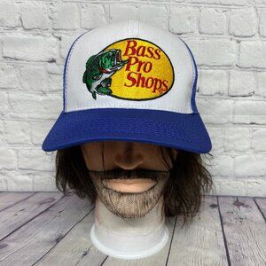 Bass Pro Shops Trucker Hat Mesh Cap Snapback Blue White Embroidered Logo OSFM